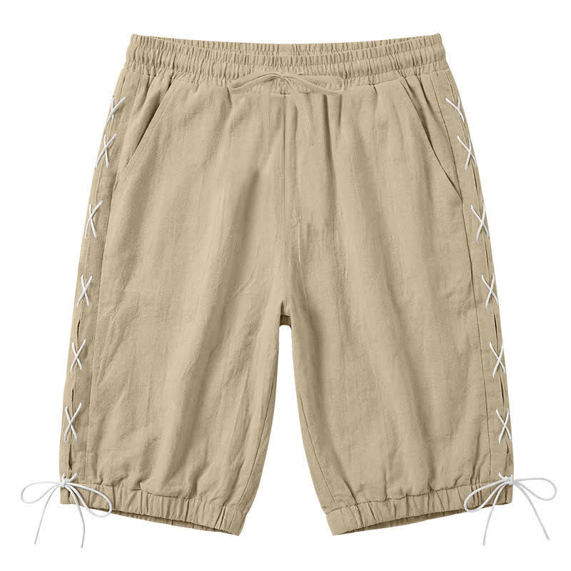Buddha Stones Sommer-Freizeit-Bermudashorts mit Kordelzug, Seitenschlitz, einfarbig, Herren-Geradebeinhose mit Taschen - Bräunen - US/ UK/AU44, EU54 (3XL) - image 0