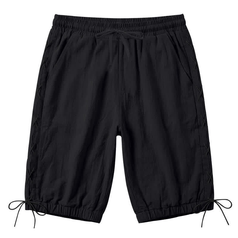 Buddha Stones Sommer-Freizeit-Bermudashorts mit Kordelzug, Seitenschlitz, einfarbig, Herren-Geradebeinhose mit Taschen - Schwarz - US/ UK/AU44, EU54 (3XL) - image 9