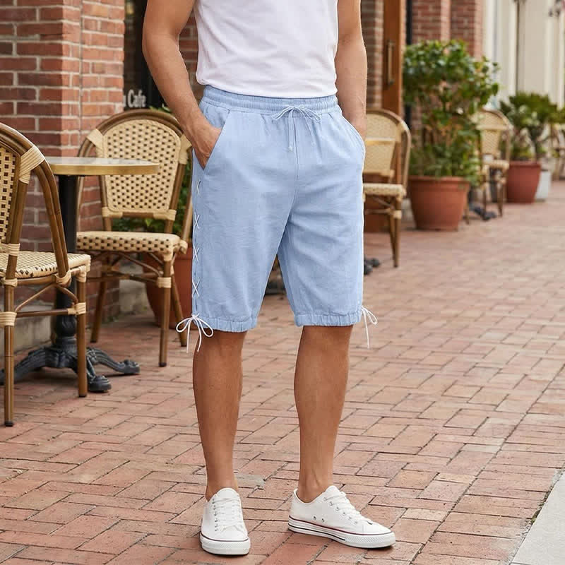 Buddha Stones Sommer-Freizeit-Bermudashorts mit Kordelzug, Seitenschlitz, einfarbig, Herren-Geradebeinhose mit Taschen - image 19