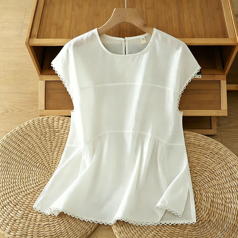 Buddha Stones Lässiges, einfarbiges Damen-Tanktop mit Rundhalsausschnitt und kurzen Ärmeln - image 15
