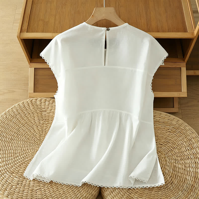 Buddha Stones Lässiges, einfarbiges Damen-Tanktop mit Rundhalsausschnitt und kurzen Ärmeln - image 16