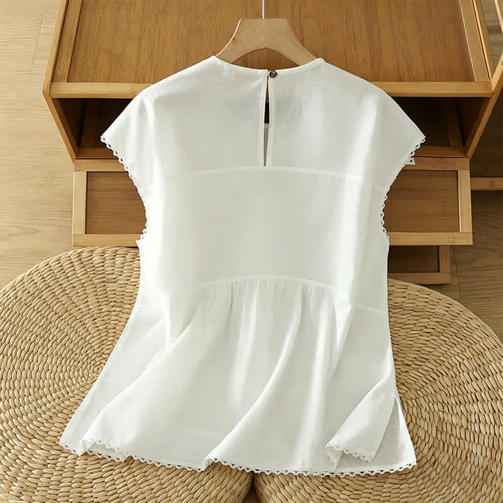 Buddha Stones Lässiges, einfarbiges Damen-Tanktop mit Rundhalsausschnitt und kurzen Ärmeln - image 16