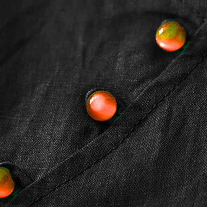 Buddha Stones Sommerliche Vintage-Damenbluse mit kurzen Ärmeln, einfarbig, mit Stickerei und Zierknöpfen, Kurzarm und einfarbig, mit Stickerei und Zierknöpfen - image 9