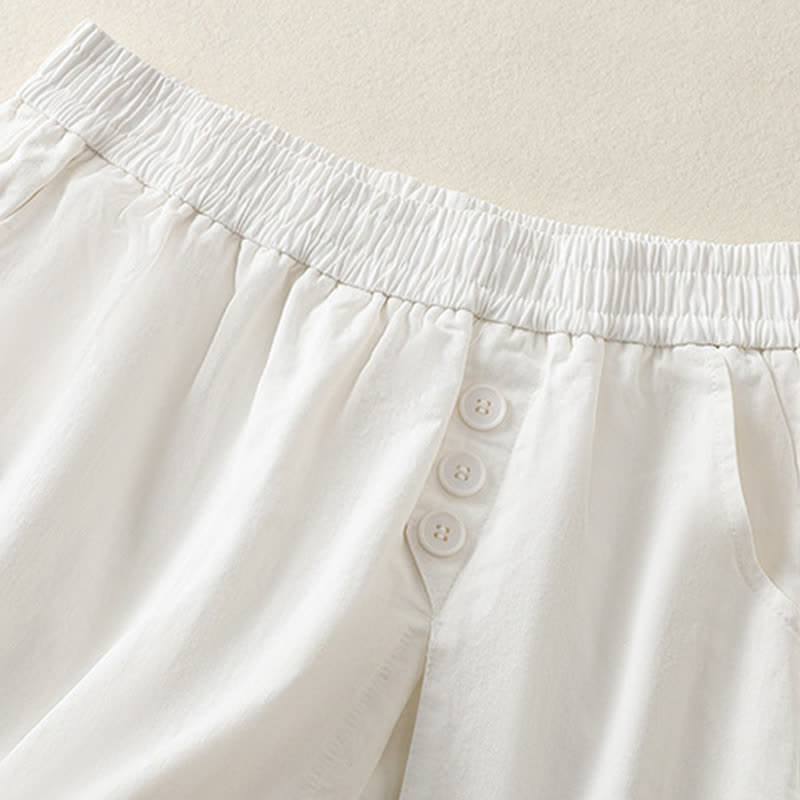 Buddha Stones Lässige, einfarbige Damen-Shorts mit dekorativen Knöpfen und Taschen für den Sommer - image 16