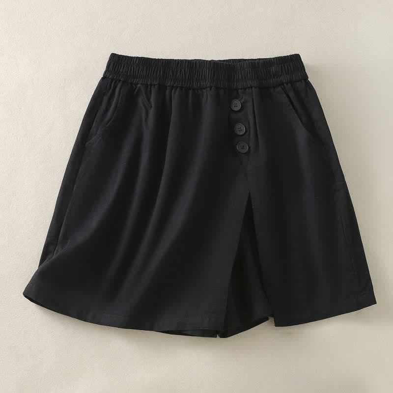 Buddha Stones Lässige, einfarbige Damen-Shorts mit dekorativen Knöpfen und Taschen für den Sommer - image 17