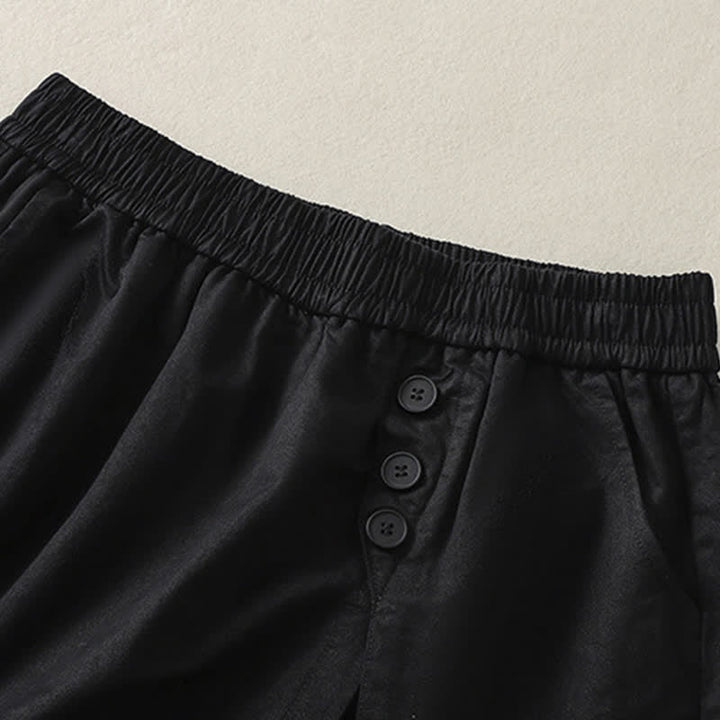 Buddha Stones Lässige, einfarbige Damen-Shorts mit dekorativen Knöpfen und Taschen für den Sommer - image 19