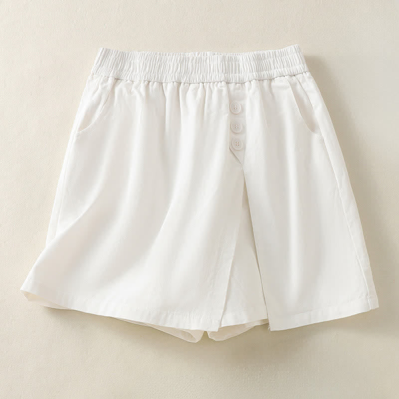 Buddha Stones Lässige, einfarbige Damen-Shorts mit dekorativen Knöpfen und Taschen für den Sommer - image 14