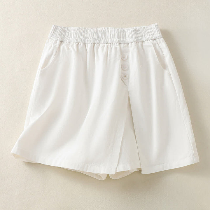 Buddha Stones Lässige, einfarbige Damen-Shorts mit dekorativen Knöpfen und Taschen für den Sommer - image 14