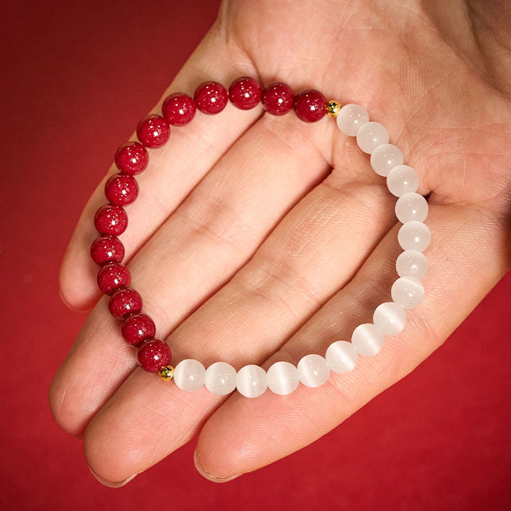 Buddha Stones Armband „Zinnoberweißes Katzenauge“ - 6 mm Zinnober (Handgelenkumfang: 14–15 cm) - image 12