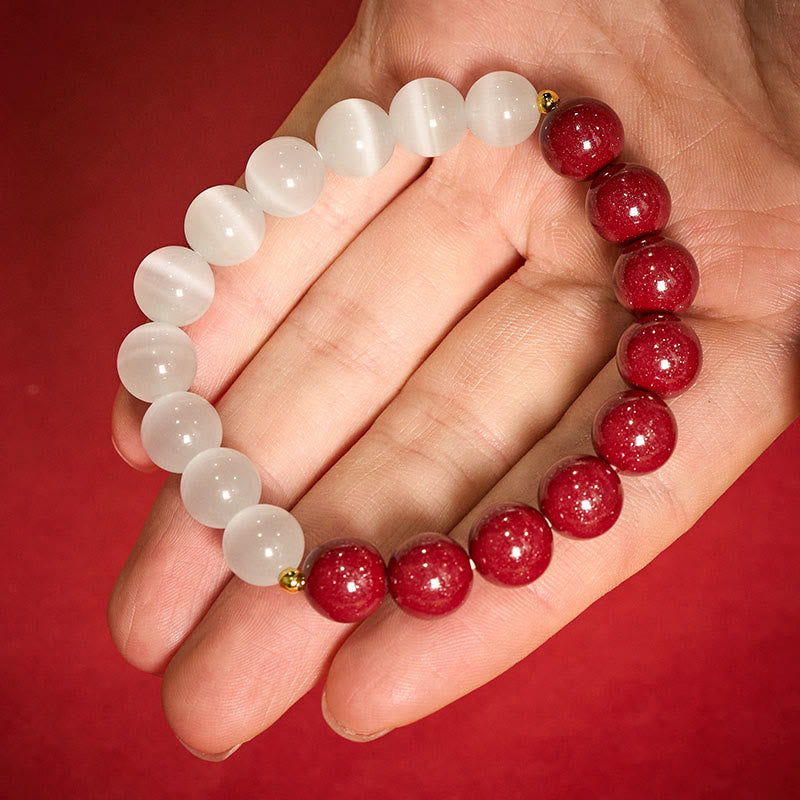 Buddha Stones Armband „Zinnoberweißes Katzenauge“ - 10 mm Zinnober (Handgelenkumfang: 16–17 cm) - image 0