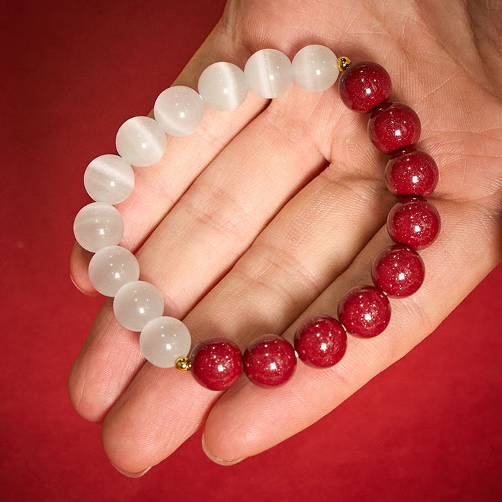 Buddha Stones Armband „Zinnoberweißes Katzenauge“ - 10 mm Zinnober (Handgelenkumfang: 16–17 cm) - image 0