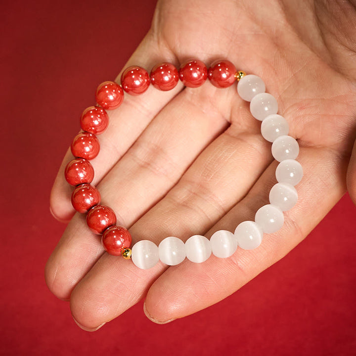 Buddha Stones Armband „Zinnoberweißes Katzenauge“ - 8 mm roter Zinnober (Handgelenkumfang: 15–16 cm) - image 19