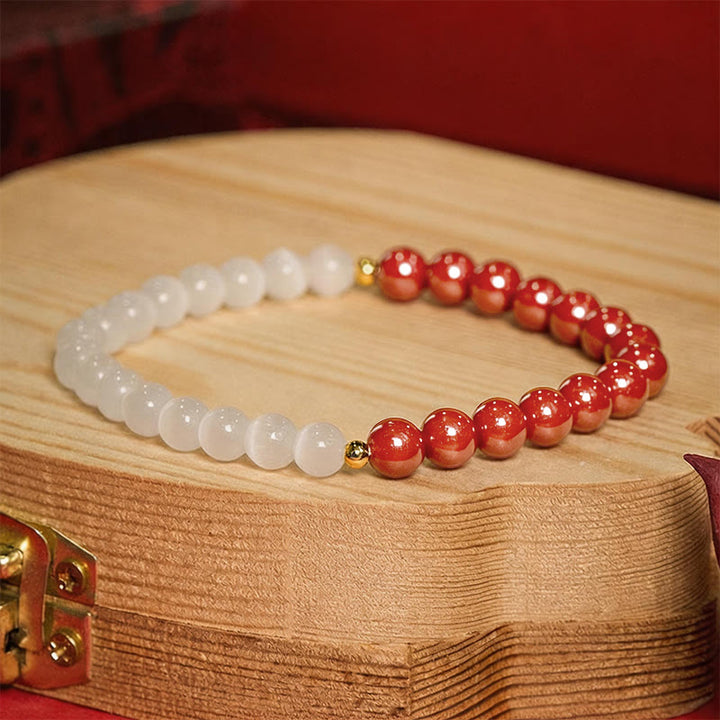 Buddha Stones Armband „Zinnoberweißes Katzenauge“ - 6 mm roter Zinnober (Handgelenkumfang: 14–15 cm) - image 17