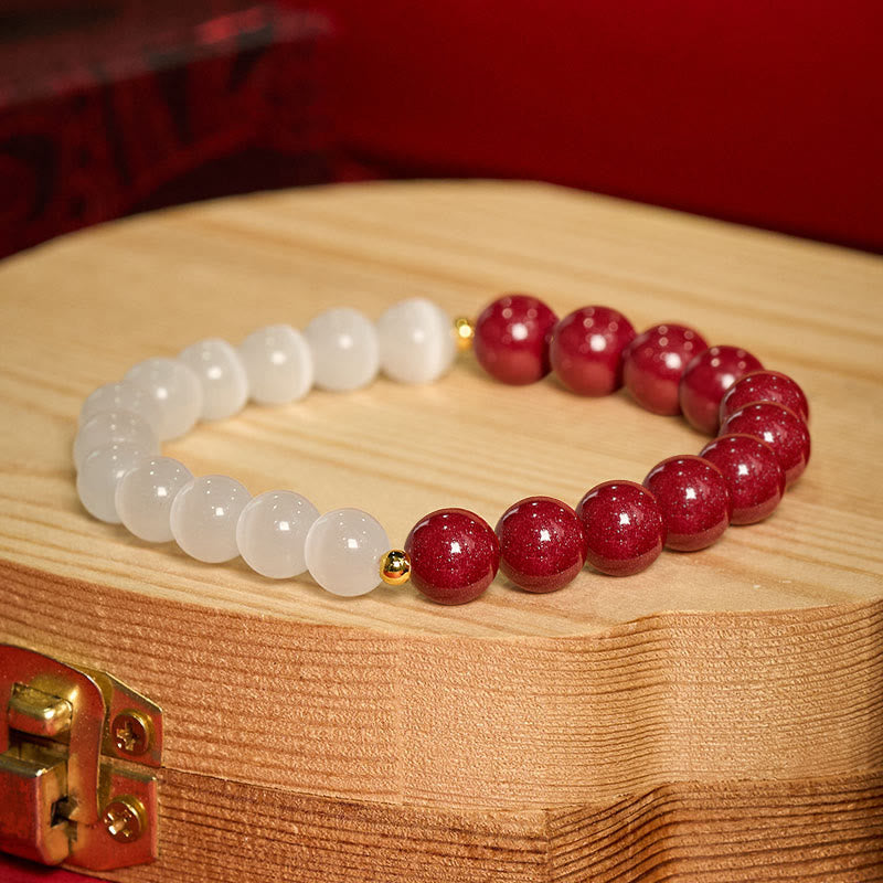 Buddha Stones Armband „Zinnoberweißes Katzenauge“ - 8 mm Zinnober (Handgelenkumfang: 15–16 cm) - image 9