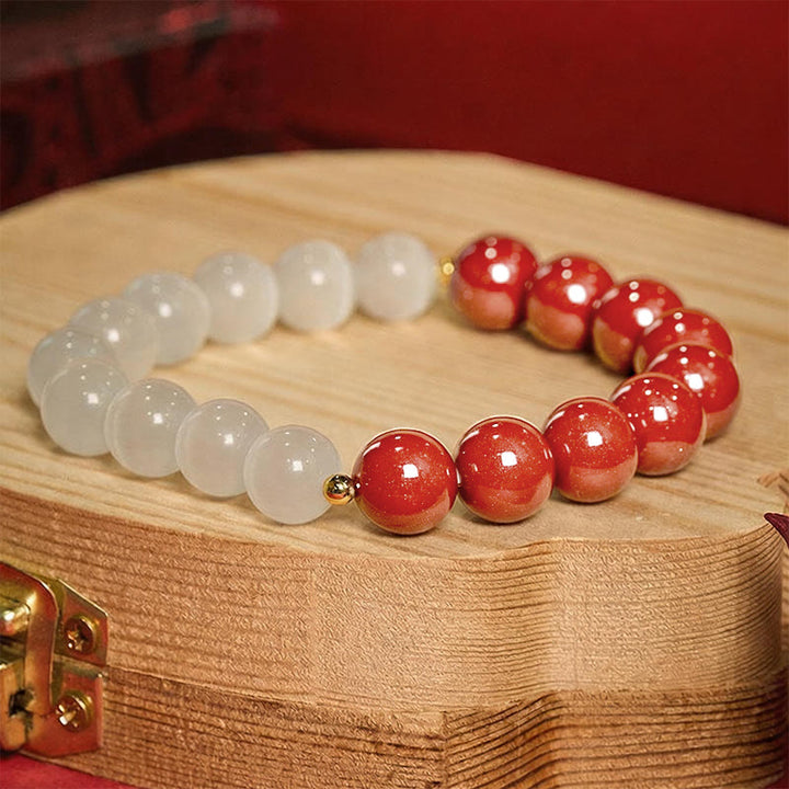 Buddha Stones Armband „Zinnoberweißes Katzenauge“ - 10 mm roter Zinnober (Handgelenkumfang: 16–17 cm) - image 24