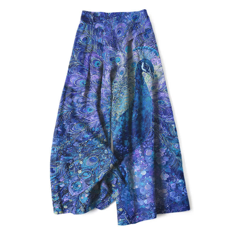 Buddha Stones Damenhose aus Baumwoll-Leinen-Mischgewebe mit Pfauenfedermuster, elastischem Bund, weitem Bein und Taschen - Königsblau - US16, UK/AU20, EU48 (3XL) - image 6