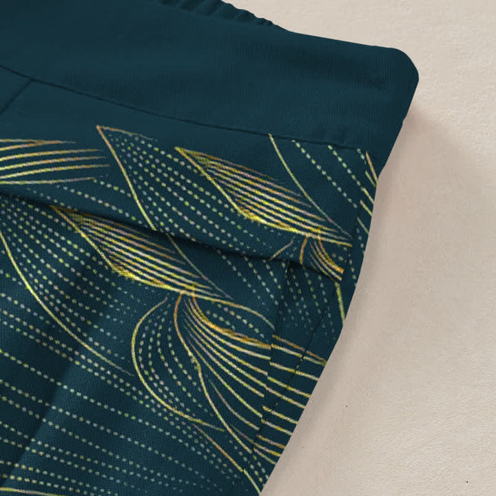 Buddha Stones Baumwoll-Leinen-Hose mit Lotus-Linienmuster, elastischem Bund, weitem Bein und Taschen - image 2