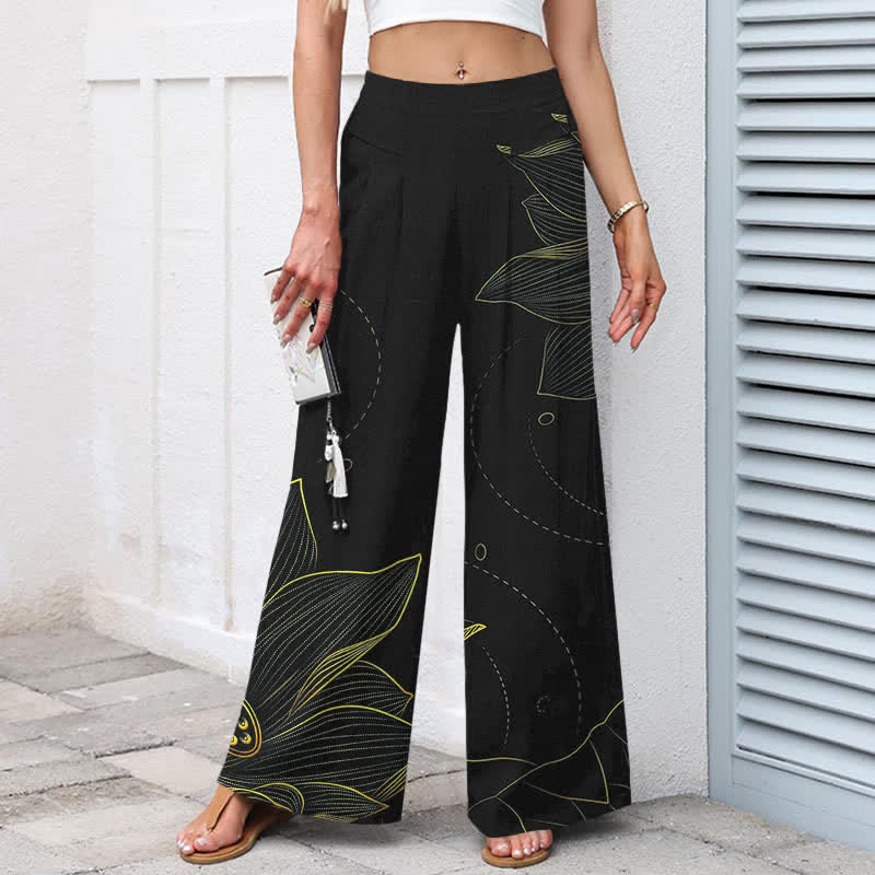 Buddha Stones Baumwoll-Leinen-Hose mit Lotus-Linienmuster, elastischem Bund, weitem Bein und Taschen - image 7