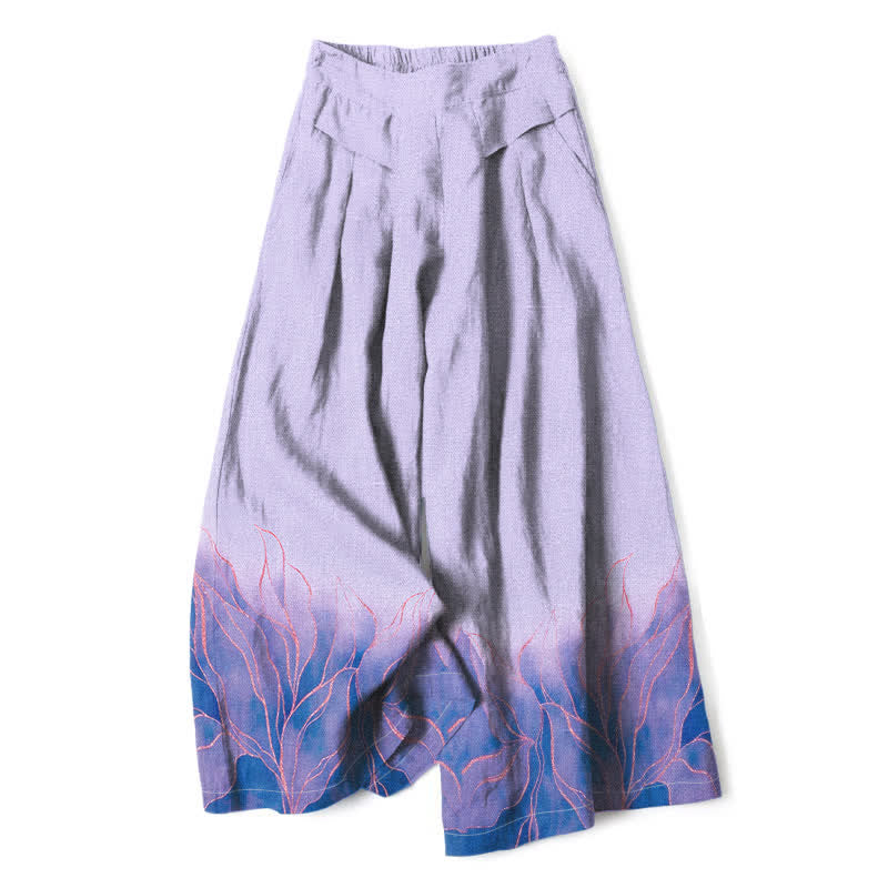 Buddha Stones Damenhose aus Baumwoll-Leinen-Mischgewebe mit Farbverlauf und Blattmuster, elastischem Bund, weitem Bein und Taschen - Lavendel - US16, UK/AU20, EU48 (3XL) - image 6