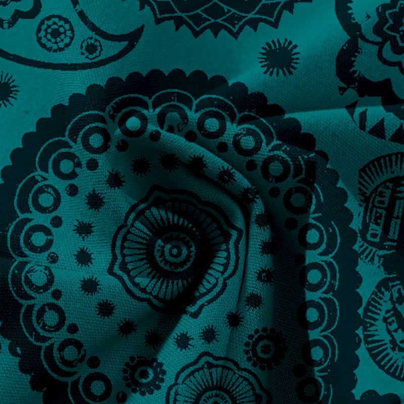 Buddha Stones Damenhose mit weitem Bein, elastischem Bund und Taschen, aus Baumwoll-Leinen-Mischgewebe im Boho-Stil mit Paisley-Muster. - image 3