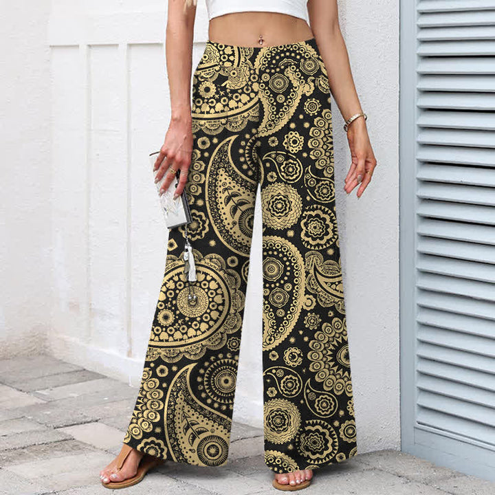 Buddha Stones Damenhose mit weitem Bein, elastischem Bund und Taschen, aus Baumwoll-Leinen-Mischgewebe im Boho-Stil mit Paisley-Muster. - image 5