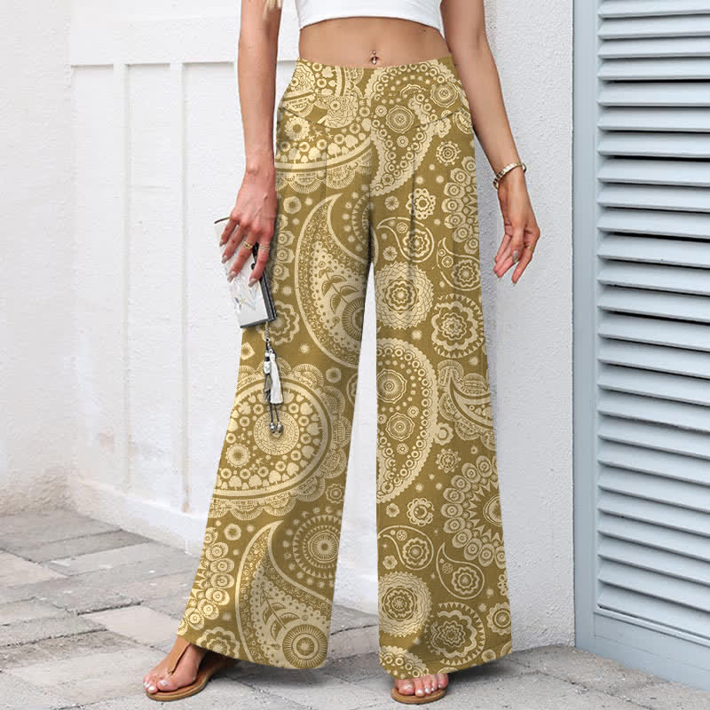 Buddha Stones Damenhose mit weitem Bein, elastischem Bund und Taschen, aus Baumwoll-Leinen-Mischgewebe im Boho-Stil mit Paisley-Muster. - image 7