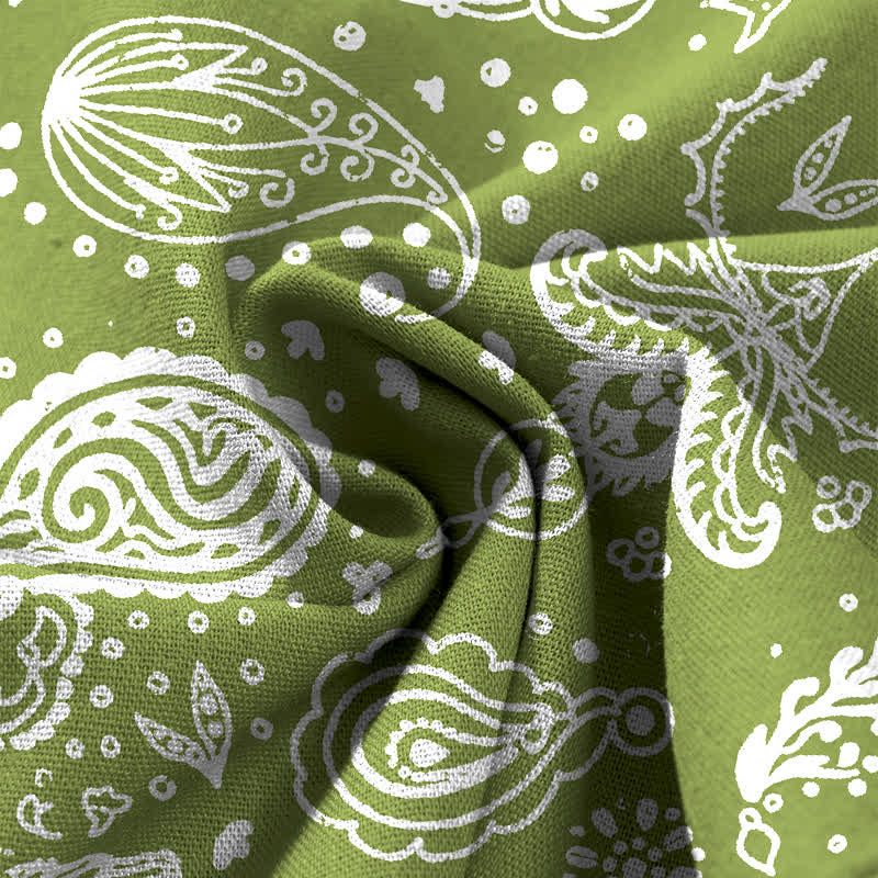 Buddha Stones Damenhose mit weitem Bein, elastischem Bund und Taschen, aus Baumwoll-Leinen-Mischgewebe mit olivgrünem Paisley-Muster - image 3