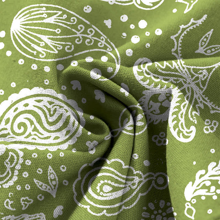 Buddha Stones Damenhose mit weitem Bein, elastischem Bund und Taschen, aus Baumwoll-Leinen-Mischgewebe mit olivgrünem Paisley-Muster - image 3