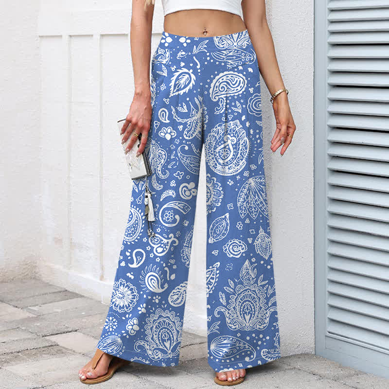 Buddha Stones Damenhose mit weitem Bein, elastischem Bund und Taschen, aus Baumwoll-Leinen-Mischgewebe mit olivgrünem Paisley-Muster - image 5