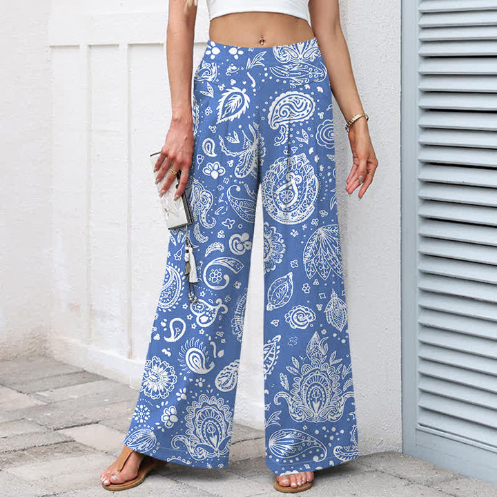 Buddha Stones Damenhose mit weitem Bein, elastischem Bund und Taschen, aus Baumwoll-Leinen-Mischgewebe mit olivgrünem Paisley-Muster - image 5