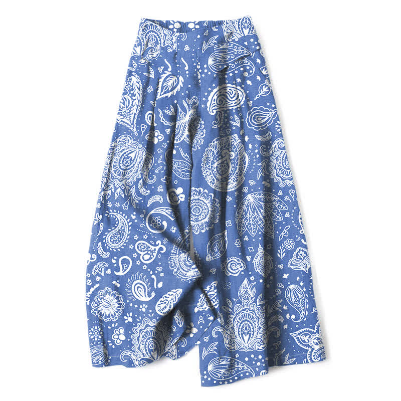Buddha Stones Damenhose mit weitem Bein, elastischem Bund und Taschen, aus Baumwoll-Leinen-Mischgewebe mit olivgrünem Paisley-Muster - Kornblumenblau - US16, UK/AU20, EU48 (3XL) - image 4