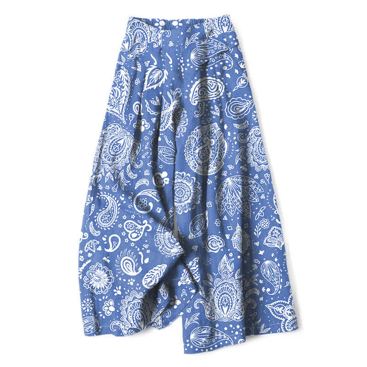 Buddha Stones Damenhose mit weitem Bein, elastischem Bund und Taschen, aus Baumwoll-Leinen-Mischgewebe mit olivgrünem Paisley-Muster - Kornblumenblau - US16, UK/AU20, EU48 (3XL) - image 4