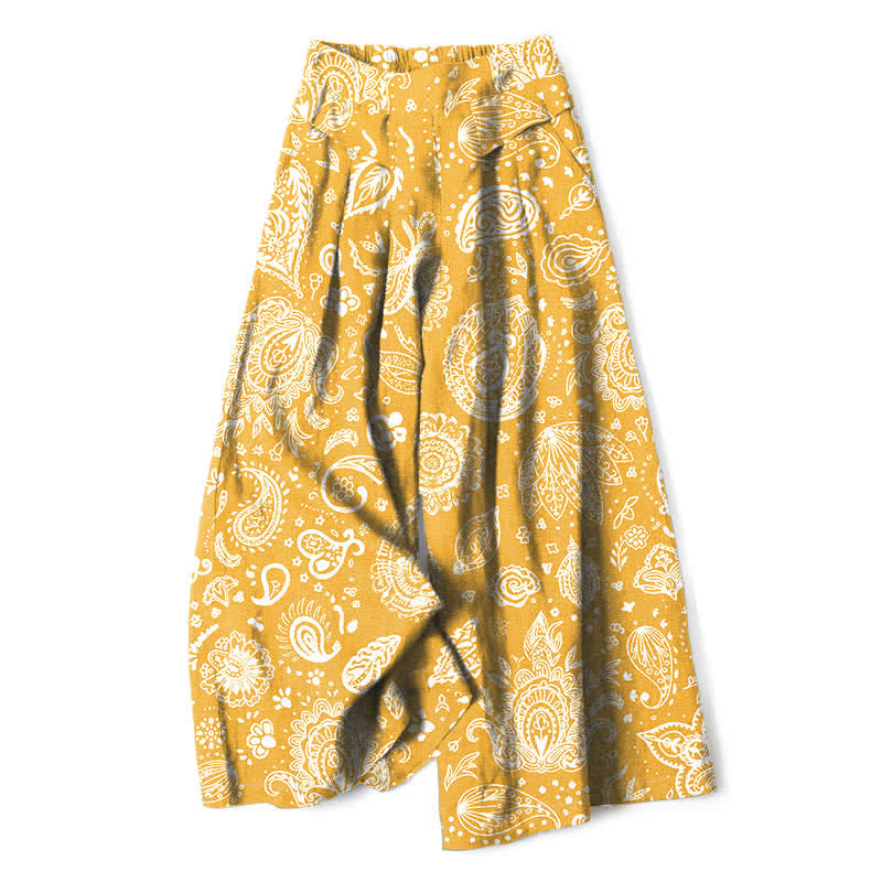 Buddha Stones Damenhose mit weitem Bein, elastischem Bund und Taschen, aus Baumwoll-Leinen-Mischgewebe mit olivgrünem Paisley-Muster - Goldrute - US16, UK/AU20, EU48 (3XL) - image 6