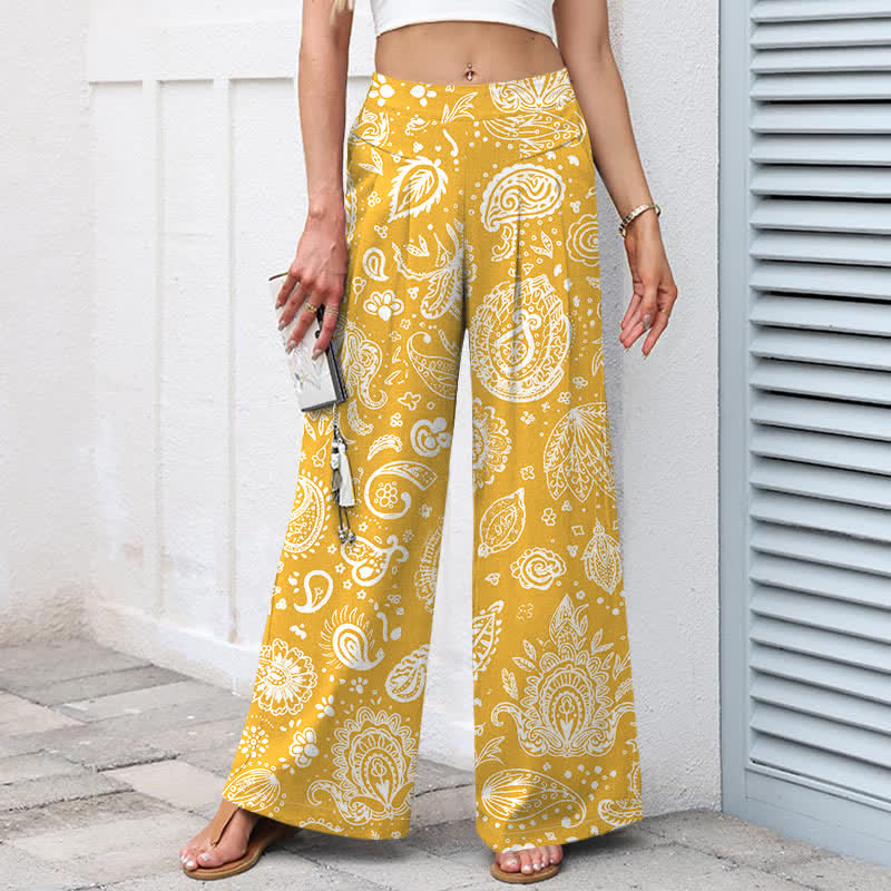 Buddha Stones Damenhose mit weitem Bein, elastischem Bund und Taschen, aus Baumwoll-Leinen-Mischgewebe mit olivgrünem Paisley-Muster - image 7