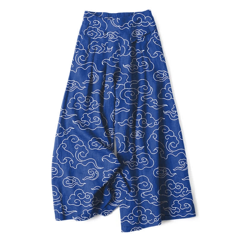 Buddha Stones Damenhose mit weitem Bein, elastischem Bund und Taschen, Baumwoll-Leinen-Mischgewebe mit Wolkenmuster - Königsblau - US16, UK/AU20, EU48 (3XL) - image 0