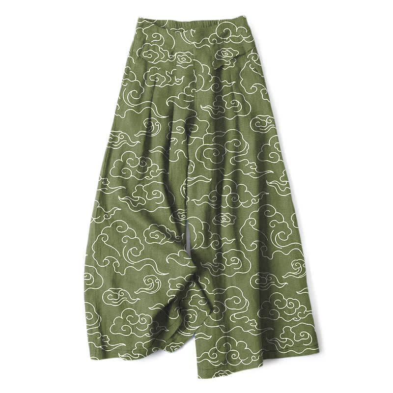Buddha Stones Damenhose mit weitem Bein, elastischem Bund und Taschen, Baumwoll-Leinen-Mischgewebe mit Wolkenmuster - Olivgrün - US16, UK/AU20, EU48 (3XL) - image 4