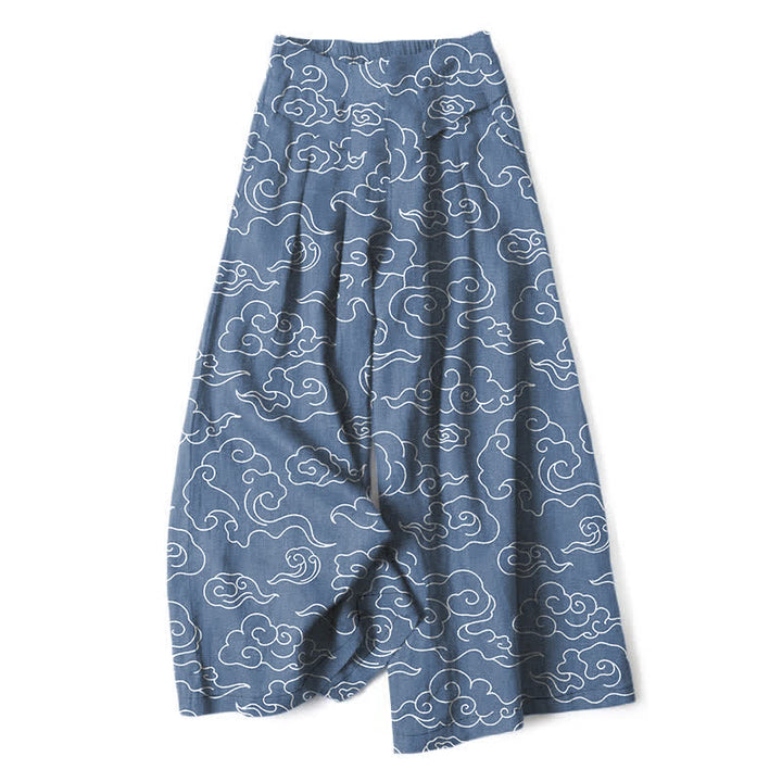 Buddha Stones Damenhose mit weitem Bein, elastischem Bund und Taschen, Baumwoll-Leinen-Mischgewebe mit Wolkenmuster - SteelBlue - US16, UK/AU20, EU48 (3XL) - image 6
