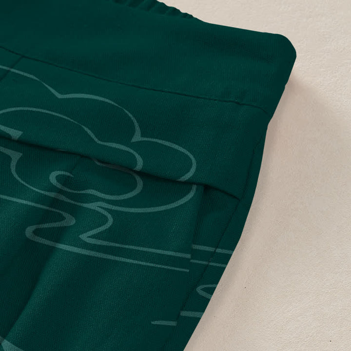 Buddha Stones Baumwoll-Leinen-Hose mit Lotus-Linienmuster, elastischem Bund, weitem Bein und Taschen - image 2