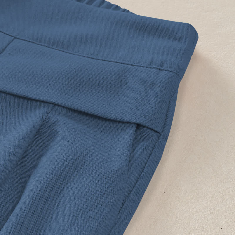 Buddha Stones Baumwoll-Leinen-Hose mit Kranich- und Wolkenmuster, Damenhose mit elastischem Bund, weitem Bein und Taschen - image 2