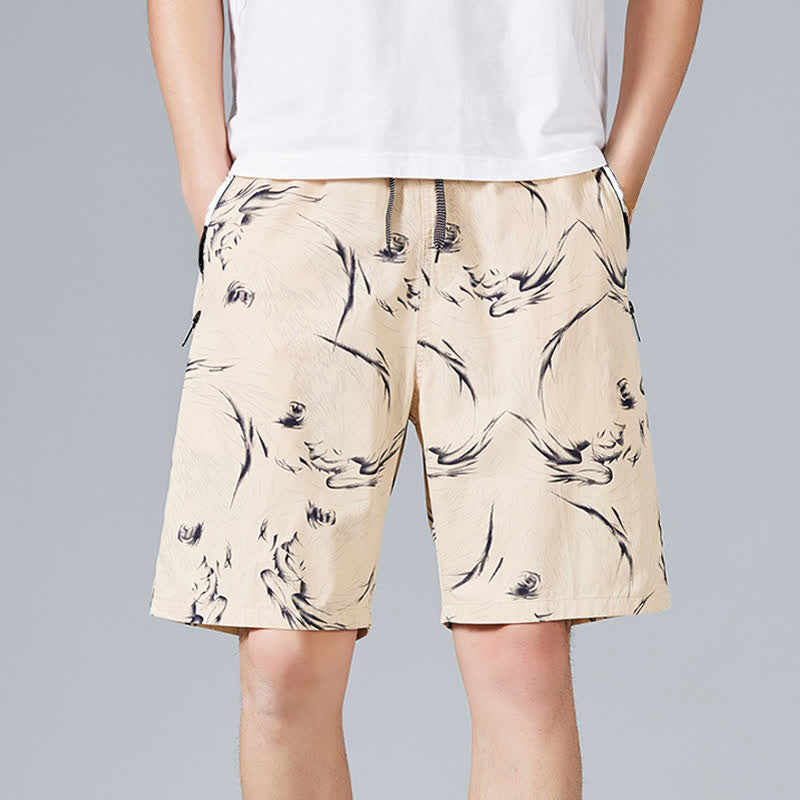 Buddha Stones Sommerliche Herren-Shorts aus Baumwolle mit Kordelzug, abstraktem Print und Taschen - Weizen - US/ UK/AU48, EU58 (5XL) - image 0