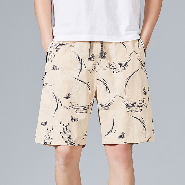 Buddha Stones Sommerliche Herren-Shorts aus Baumwolle mit Kordelzug, abstraktem Print und Taschen - Weizen - US/ UK/AU48, EU58 (5XL) - image 0