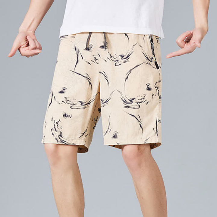 Buddha Stones Sommerliche Herren-Shorts aus Baumwolle mit Kordelzug, abstraktem Print und Taschen - image 3