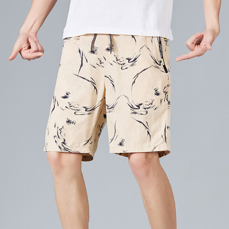 Buddha Stones Sommerliche Herren-Shorts aus Baumwolle mit Kordelzug, abstraktem Print und Taschen - image 3
