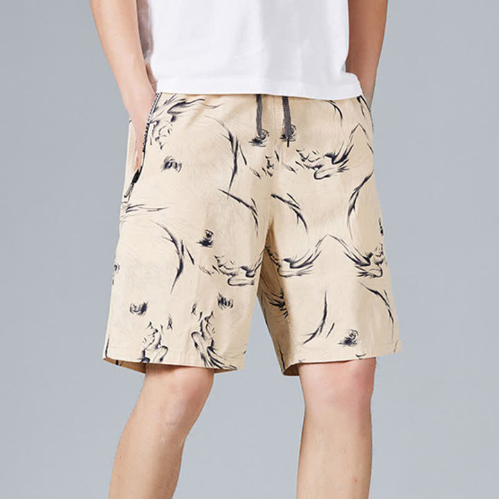 Buddha Stones Sommerliche Herren-Shorts aus Baumwolle mit Kordelzug, abstraktem Print und Taschen - image 4