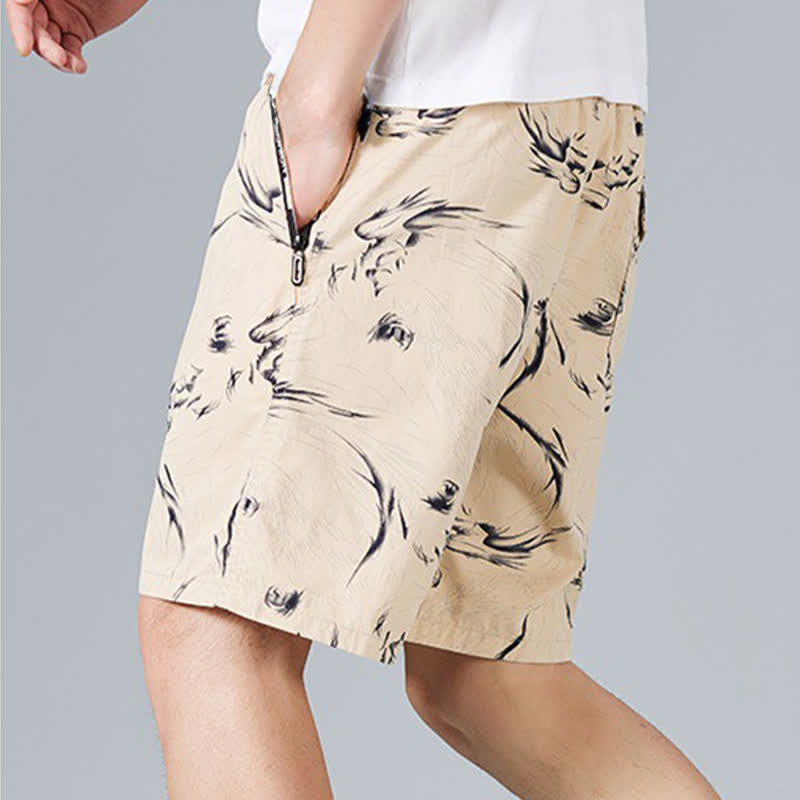 Buddha Stones Sommerliche Herren-Shorts aus Baumwolle mit Kordelzug, abstraktem Print und Taschen - image 1