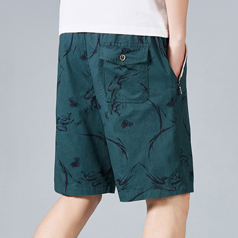 Buddha Stones Sommerliche Herren-Shorts aus Baumwolle mit Kordelzug, abstraktem Print und Taschen - image 13