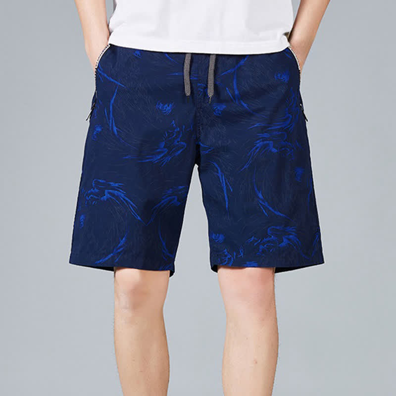 Buddha Stones Sommerliche Herren-Shorts aus Baumwolle mit Kordelzug, abstraktem Print und Taschen - Königsblau - US/ UK/AU48, EU58 (5XL) - image 6