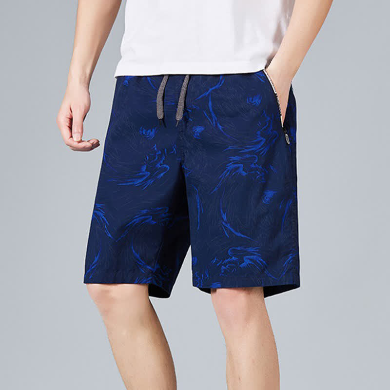 Buddha Stones Sommerliche Herren-Shorts aus Baumwolle mit Kordelzug, abstraktem Print und Taschen - image 8