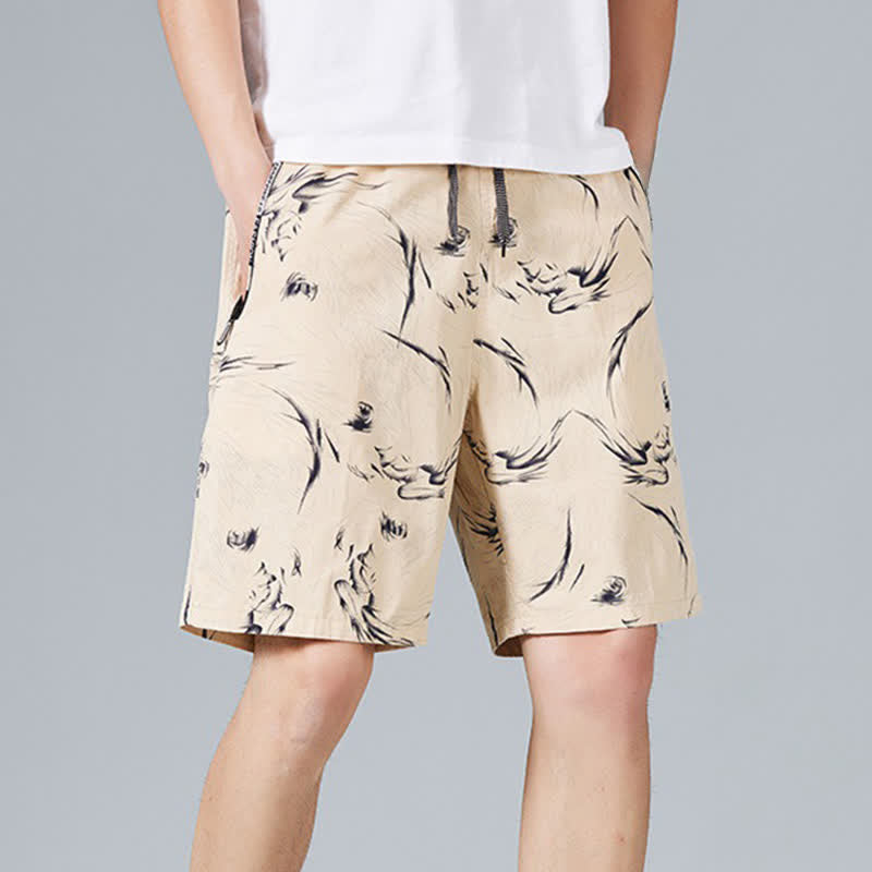 Buddha Stones Sommerliche Herren-Shorts aus Baumwolle mit Kordelzug, abstraktem Print und Taschen - image 4