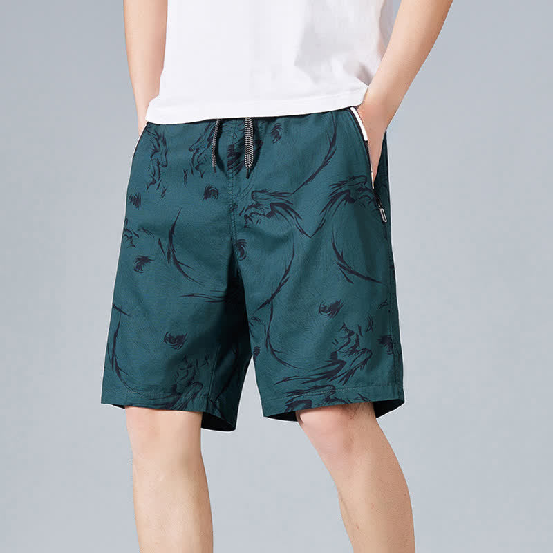 Buddha Stones Sommerliche Herren-Shorts aus Baumwolle mit Kordelzug, abstraktem Print und Taschen - Dunkelcyan - US/ UK/AU48, EU58 (5XL) - image 12